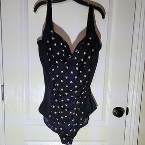 Disney Black and Pink One Piece Swimsuit with Polka Dots